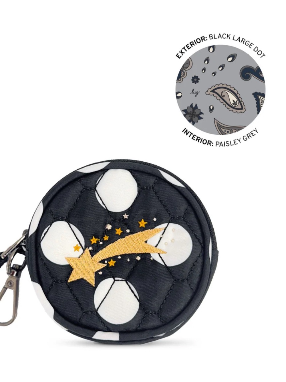 Lug Embroidered Circle Pouch Black Large Dot